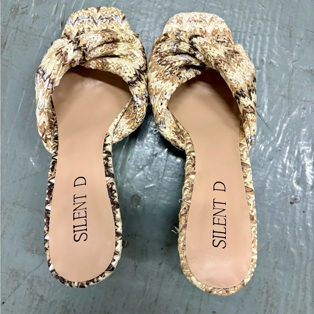 Anthropologie Katia Raffia Slip On Wedges Size 41 / 10 Multi Woven Sandals
